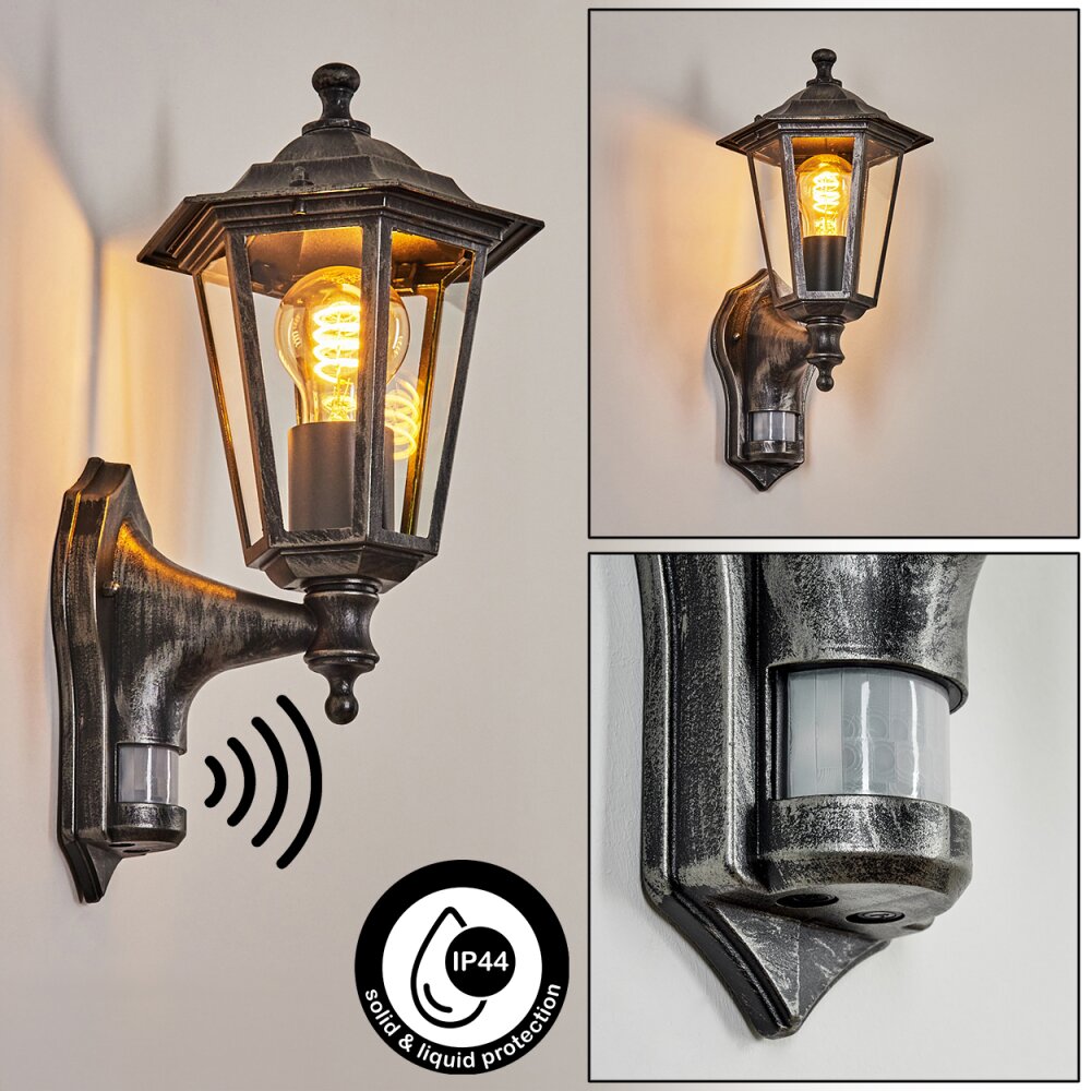 Loria Außenwandleuchte Grau, Schwarz, Silber, 1-flammig, Bewegungsmelder main product photo