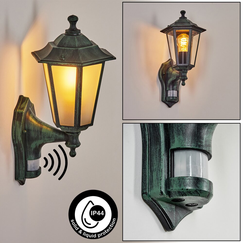 Loria Außenwandleuchte Grün, Schwarz, 1-flammig, Bewegungsmelder main product photo
