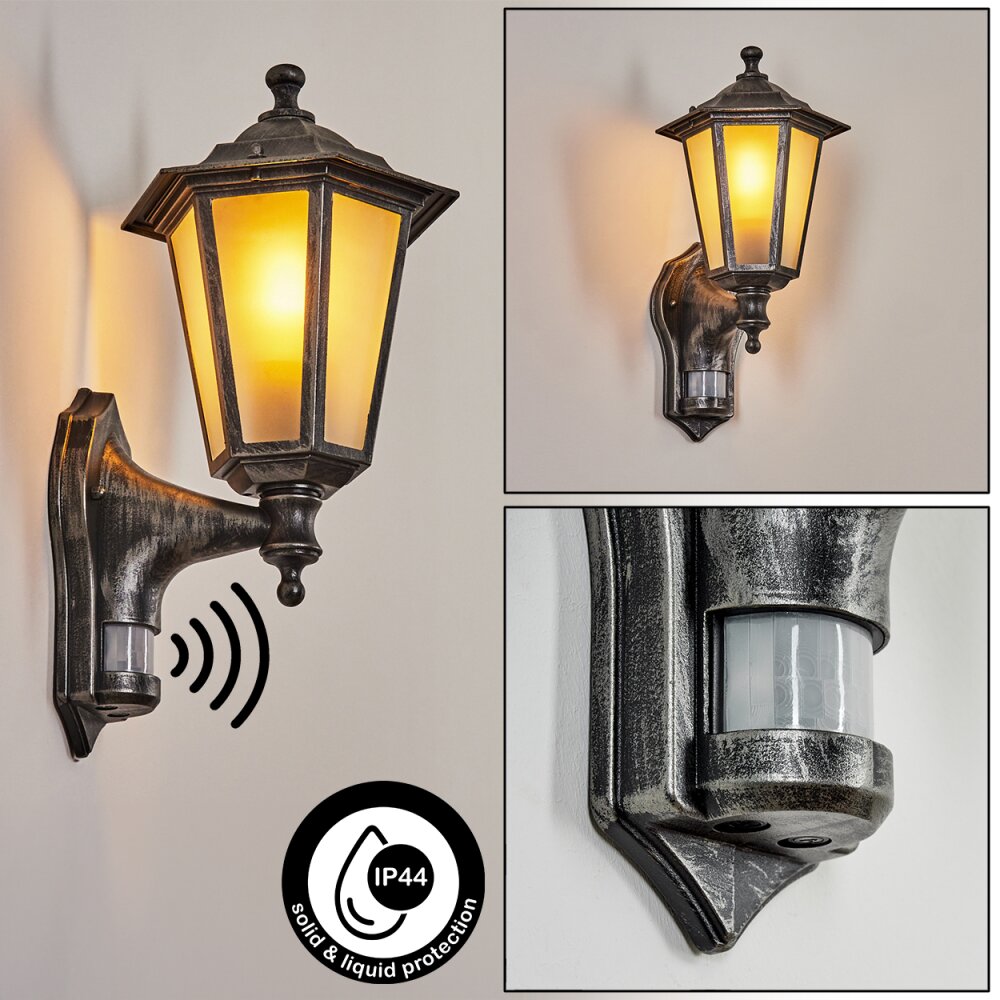 Loria Außenwandleuchte Schwarz, Silber, 1-flammig, Bewegungsmelder main product photo