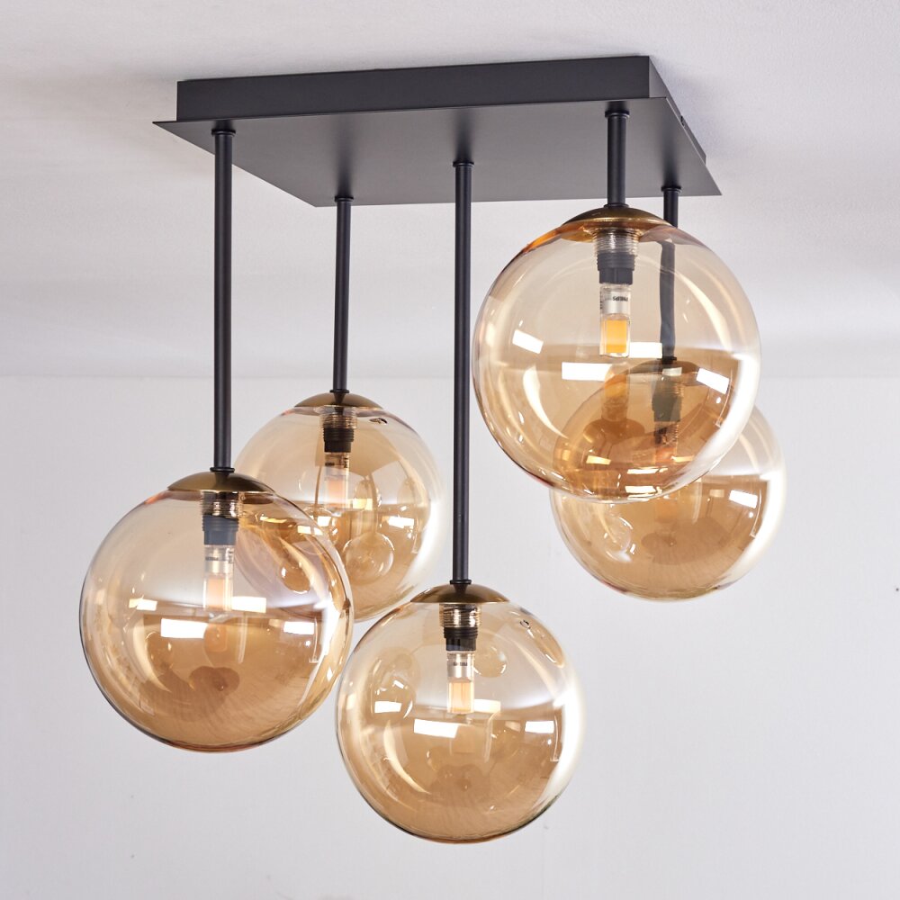 Chehalis Deckenleuchte Glas 15 cm Gold, Schwarz, 5-flammig