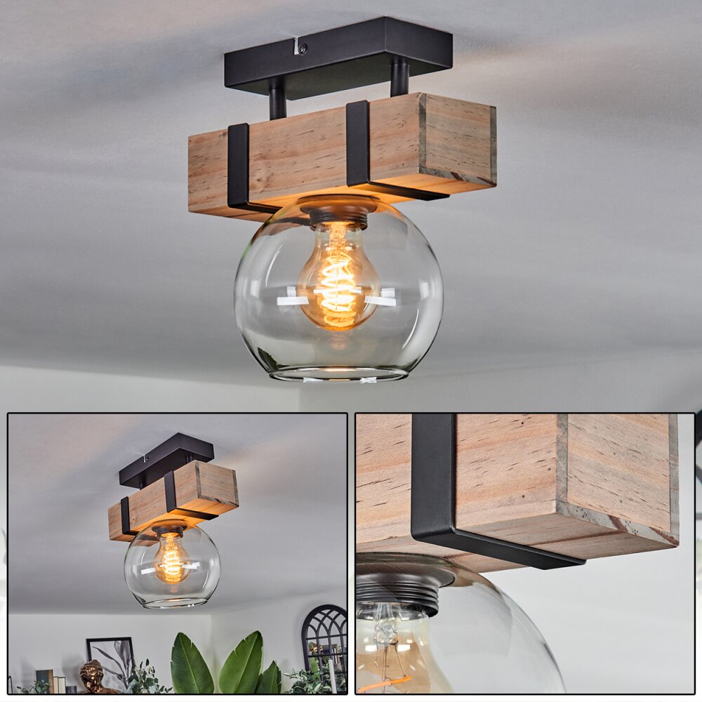 Montgomery Deckenleuchte Glas 15 cm Naturfarben, Schwarz, 1-flammig main product photo