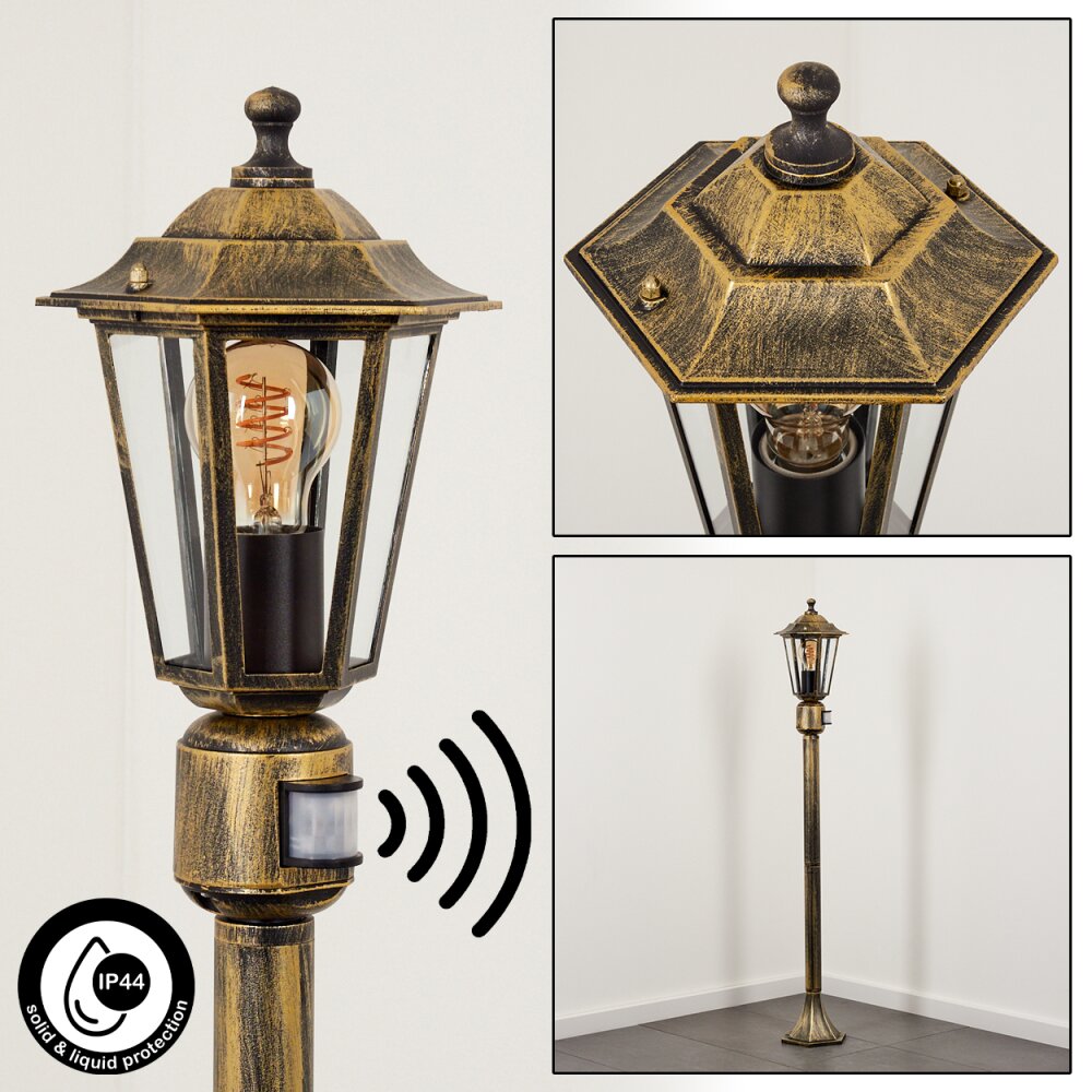 Loria Wegeleuchte Braun, Gold, Schwarz, 1-flammig, Bewegungsmelder main product photo
