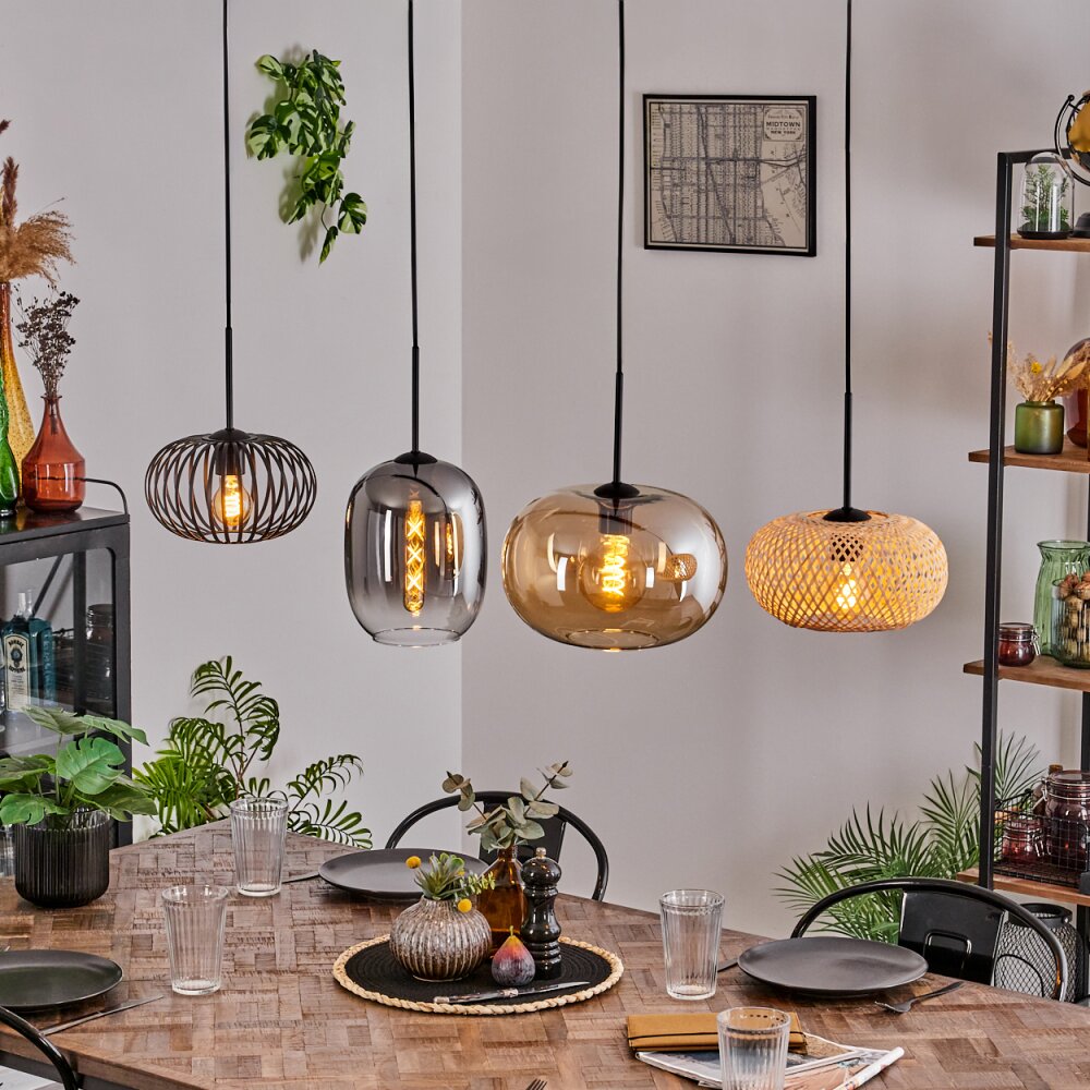 Ripoll Hängeleuchte Glas 25 cm, 20cm Bernsteinfarben, Klar, Naturfarben, Rauchfarben, Schwarz, 4-flammig main product photo