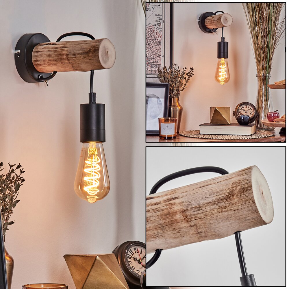 Yaak Wandleuchte Naturfarben, Schwarz, 1-flammig main product photo