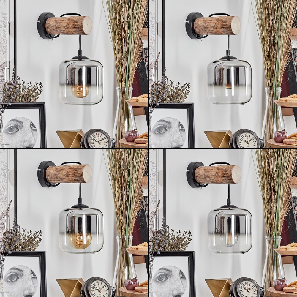 Lauden Wandleuchte Glas 15 cm Naturfarben, Schwarz, 1-flammig