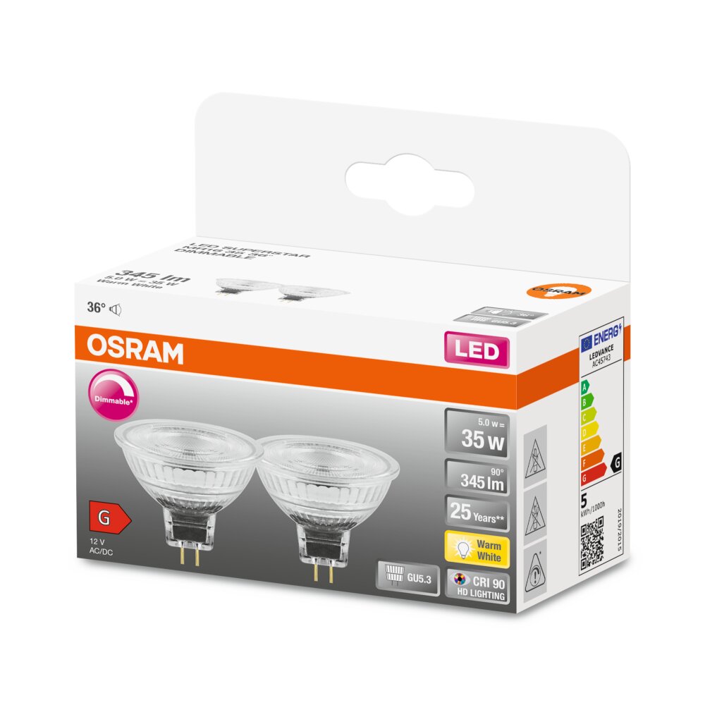 OSRAM 2er SetLED Superstar GU5.3 5 Watt 2700 Kelvin 345 Lumen