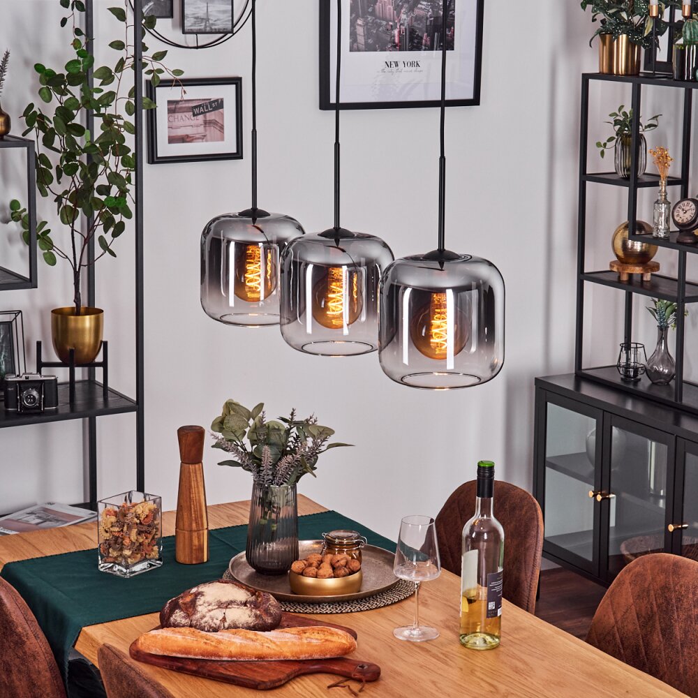 Lauden Pendelleuchte Glas 20 cm Klar, Rauchfarben, 3-flammig main product photo