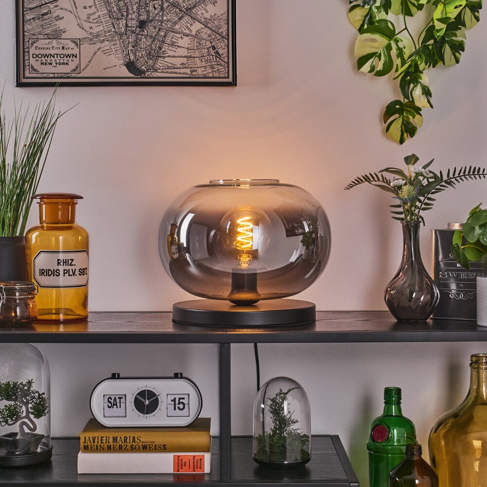 Apedo Tischleuchte Glas 30cm Schwarz, 1-flammig