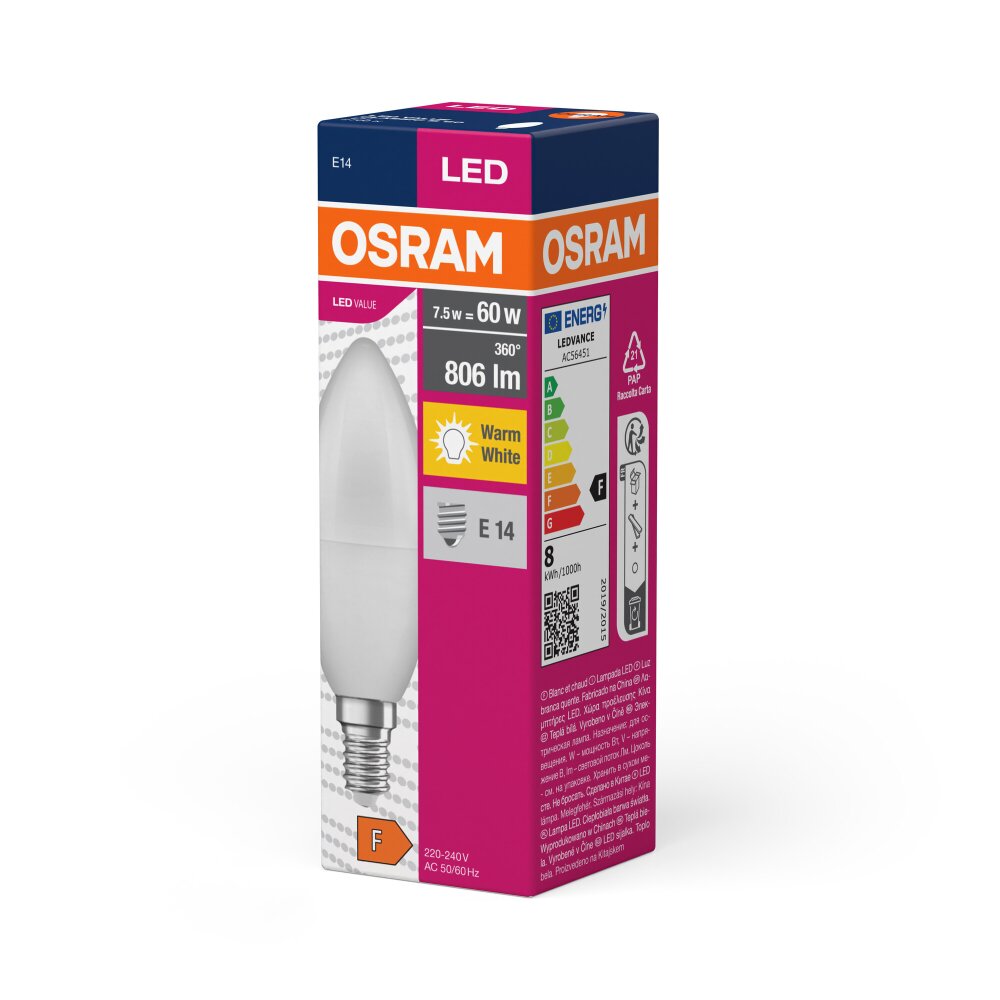 OSRAM LED Value E14 7,5 Watt 806 Lumen 2700 Kelvin
