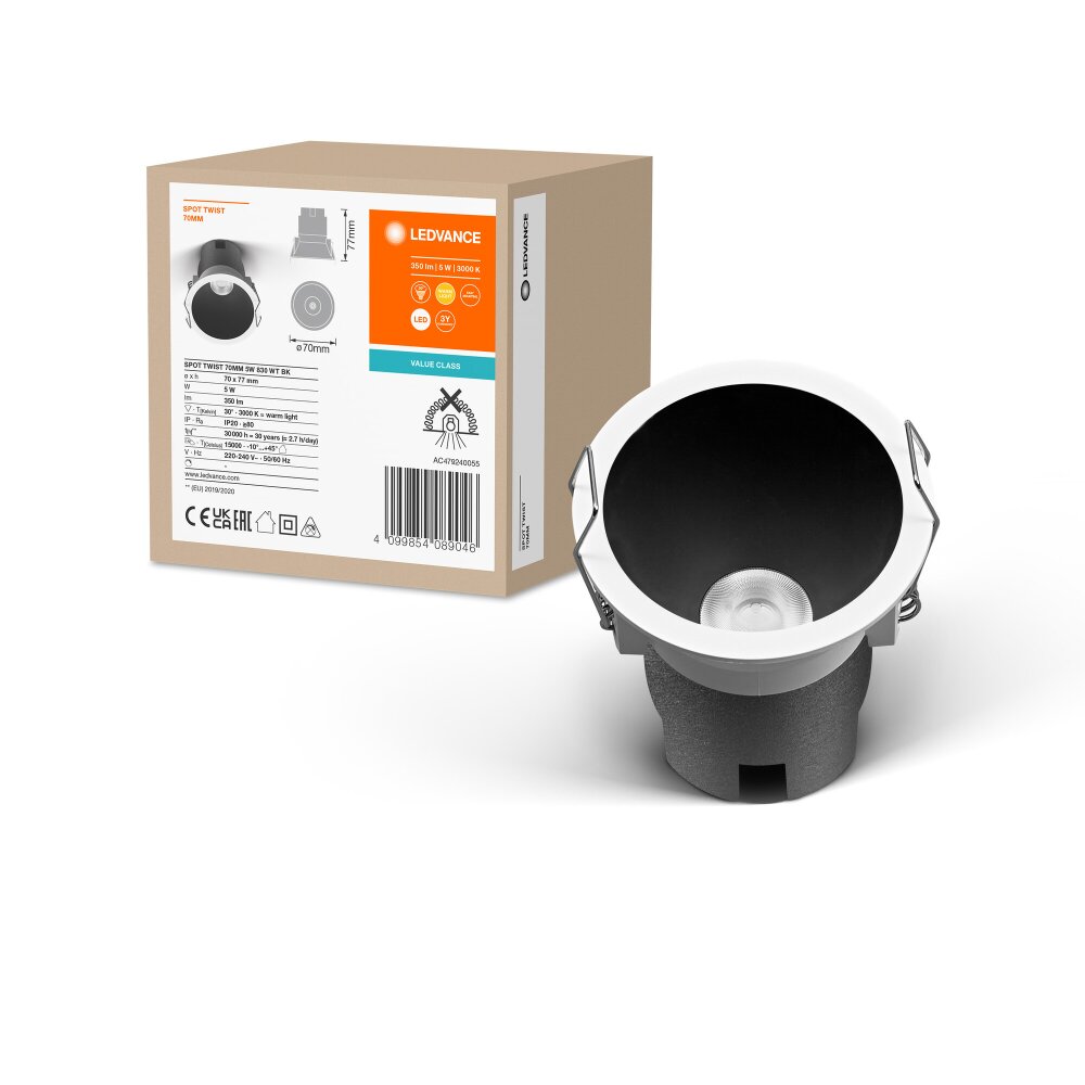 LEDVANCE Spot Twist Einbauleuchte Schwarz, Weiß, 1-flammig main product photo