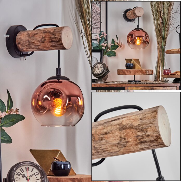 Ripoll Wandleuchte Glas 15cm Naturfarben, Schwarz, 1-flammig Ripoll Wandleuchte Glas 15cm Naturfarben, Schwarz, 1-flammig