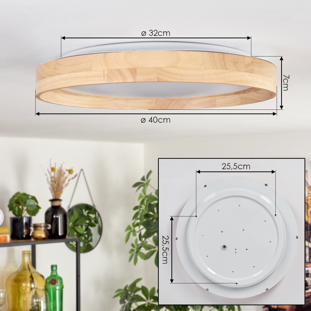 Tabernas Deckenleuchte LED Naturfarben, Weiß, 1-flammig, Fernbedienung