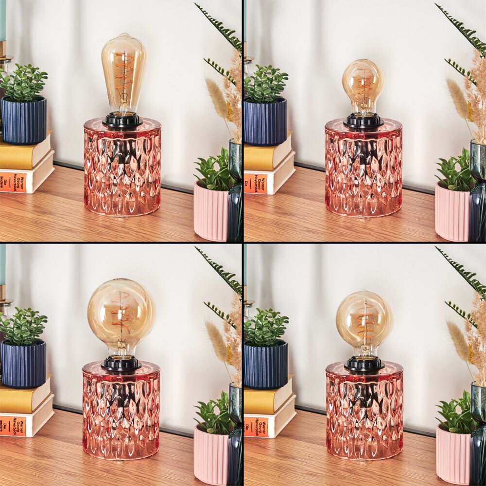 Sonhim Tischleuchte Glas 11 cm Rosa, Schwarz, 1-flammig