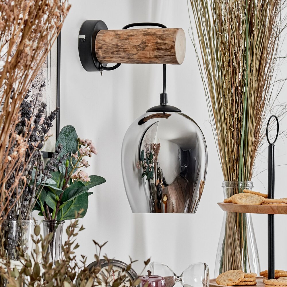 Vevino Wandleuchte Glas 15cm Naturfarben, Schwarz, 1-flammig