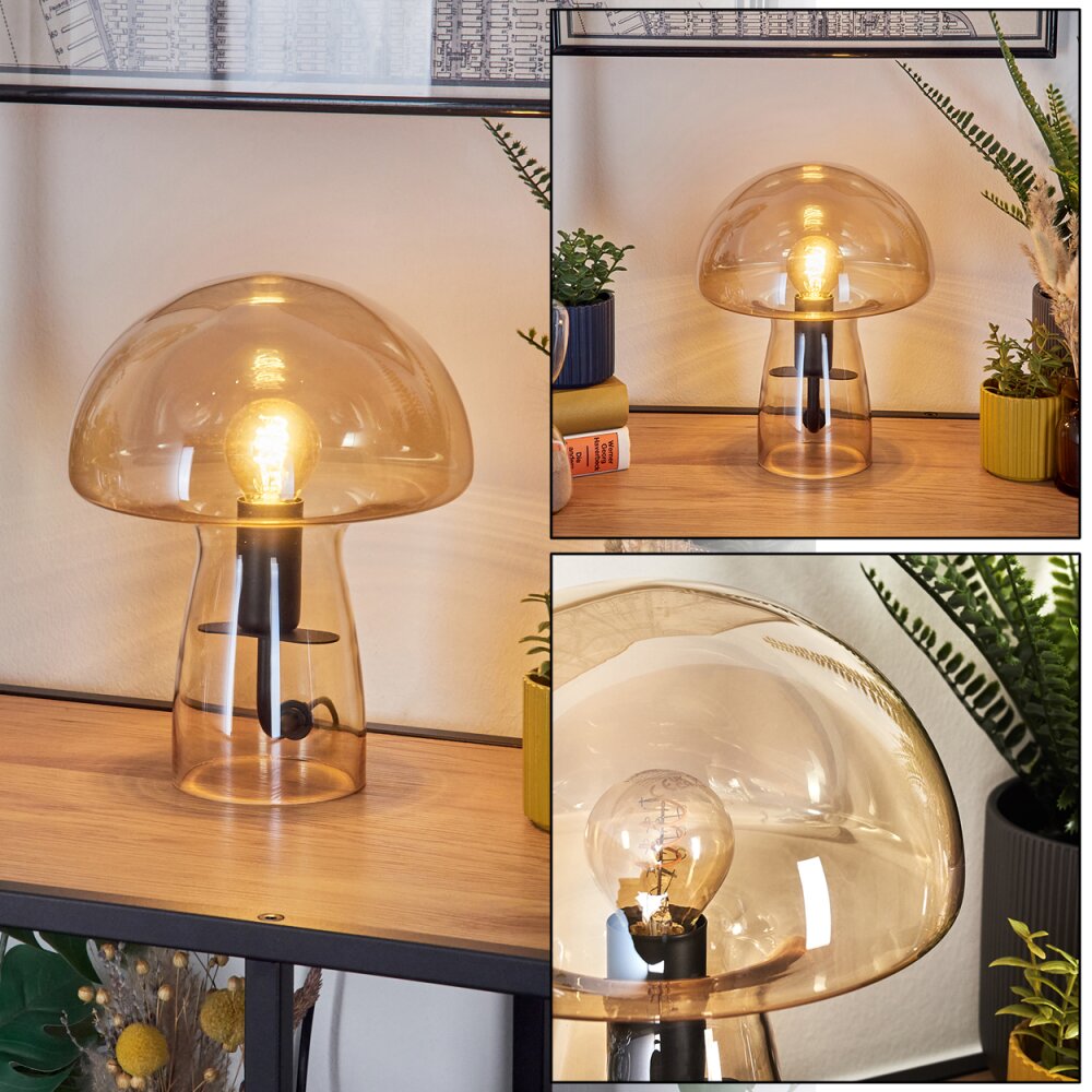 Pilz Look Almagre Tischleuchte Glas 18 cm Schwarz, 1-flammig main product photo