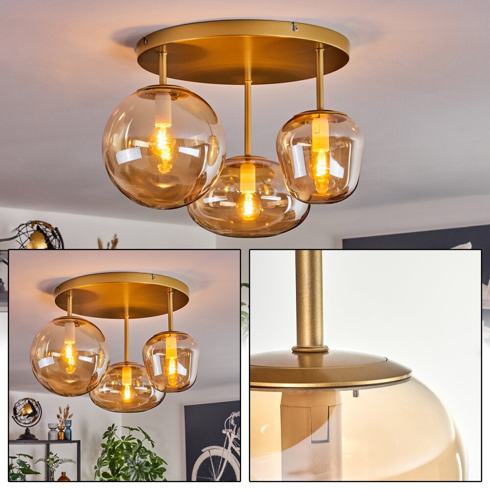 Zernez Deckenleuchte Glas 19,5 cm 22 cm 14 cm Gold, 3-flammig main product photo