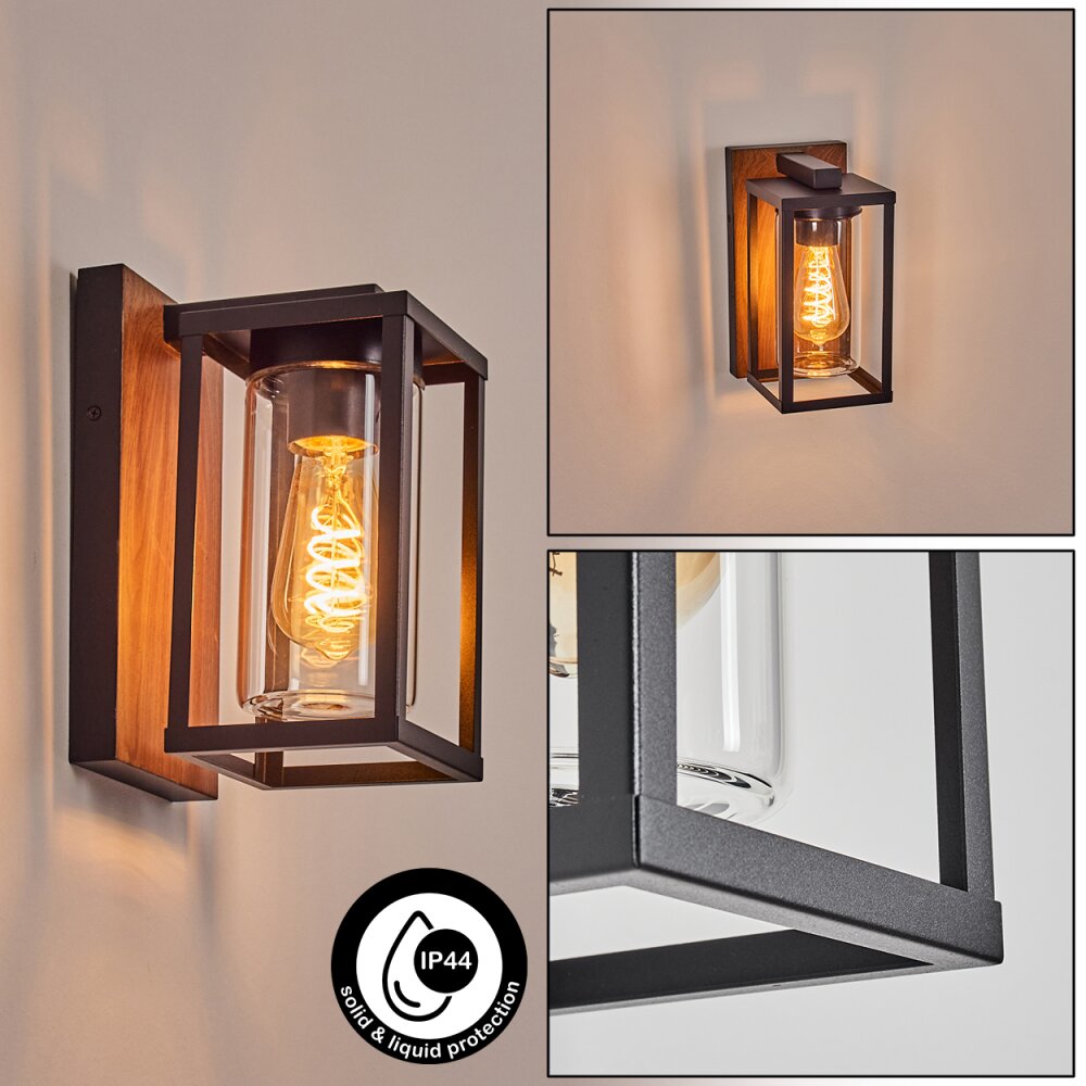 Portalis Aussenwandleuchte Braun, Holzoptik, Schwarz, 1-flammig main product photo