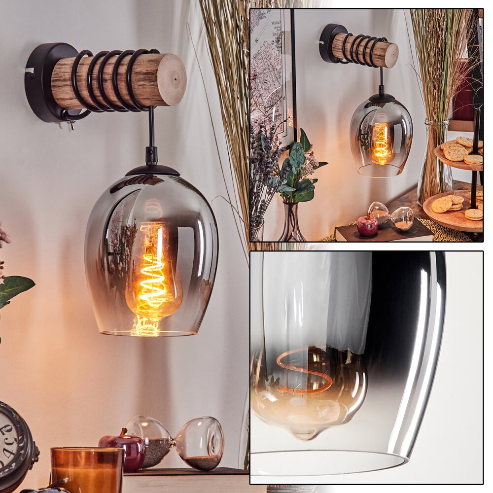 Vevino Wandleuchte Glas 15 cm Naturfarben, Schwarz, 1-flammig main product photo