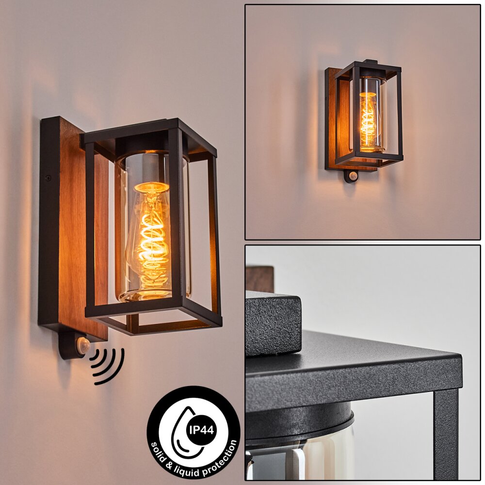 Portalis Aussenwandleuchte Braun, Holzoptik, Schwarz, 1-flammig, Bewegungsmelder main product photo