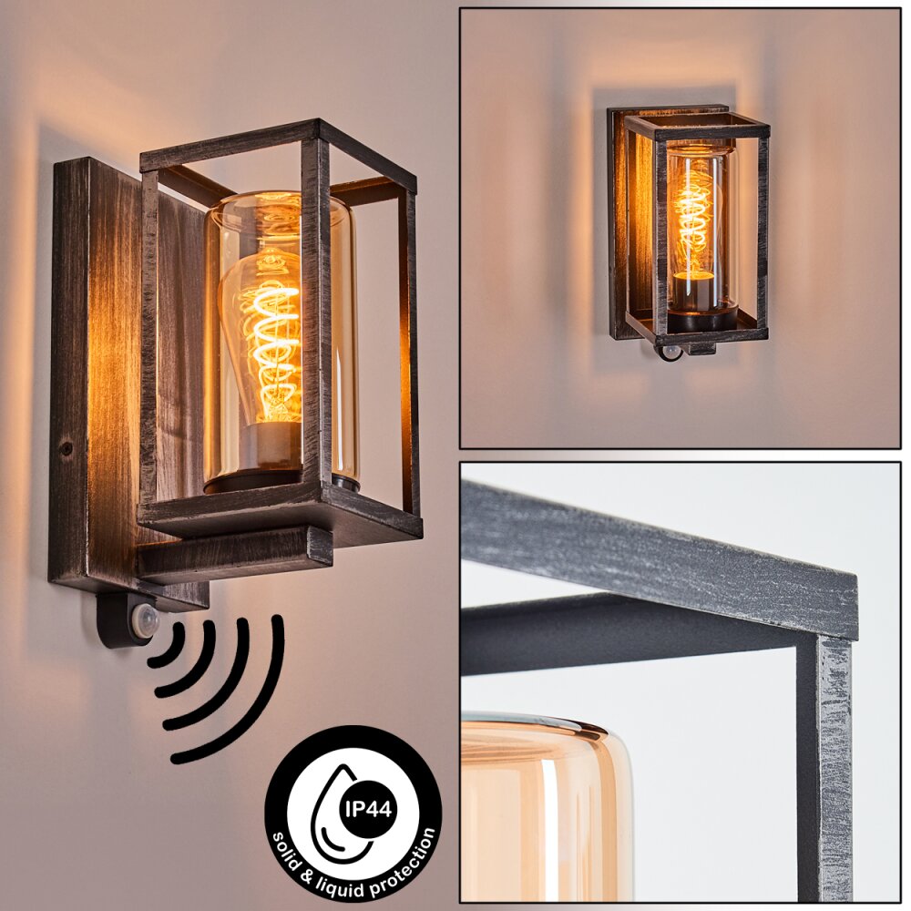 Portalis Außenwandleuchte Schwarz, Silber, 1-flammig, Bewegungsmelder main product photo