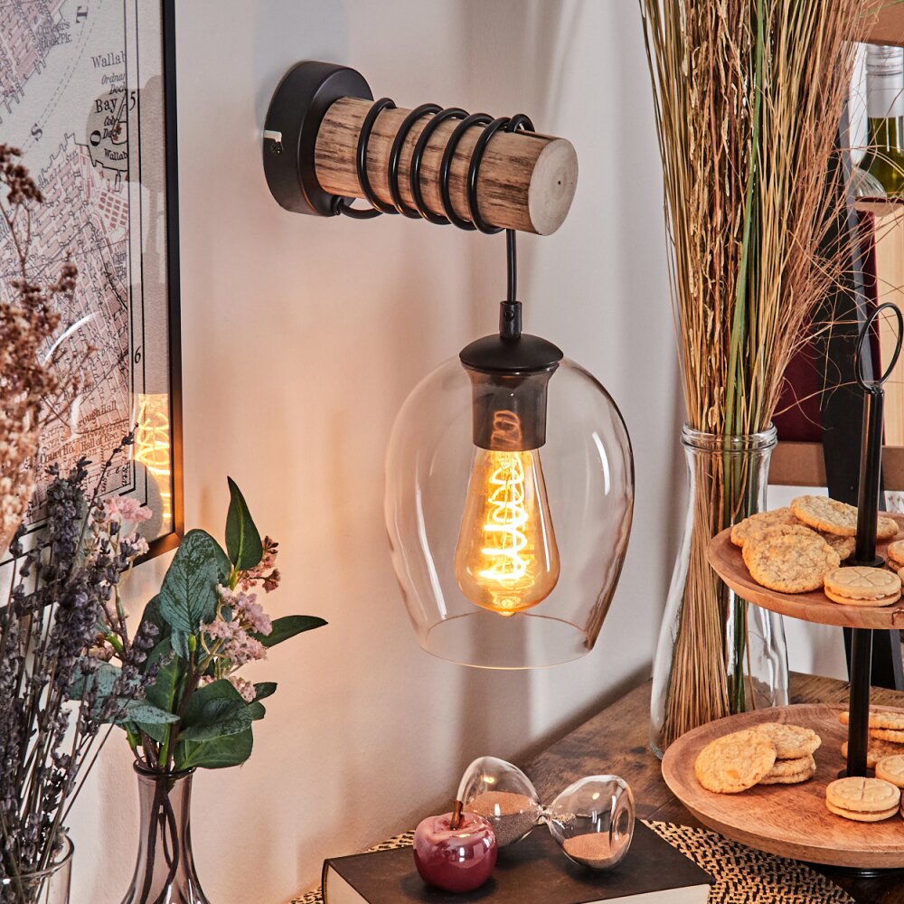 Vevino Wandleuchte Glas 15 cm Naturfarben, Schwarz, 1-flammig