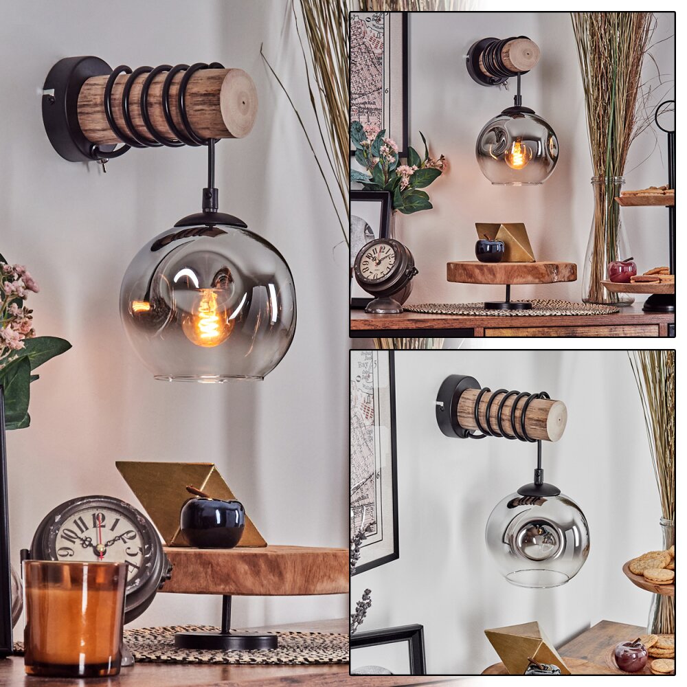 Ripoll Wandleuchte Glas 15 cm Naturfarben, Schwarz, 1-flammig main product photo