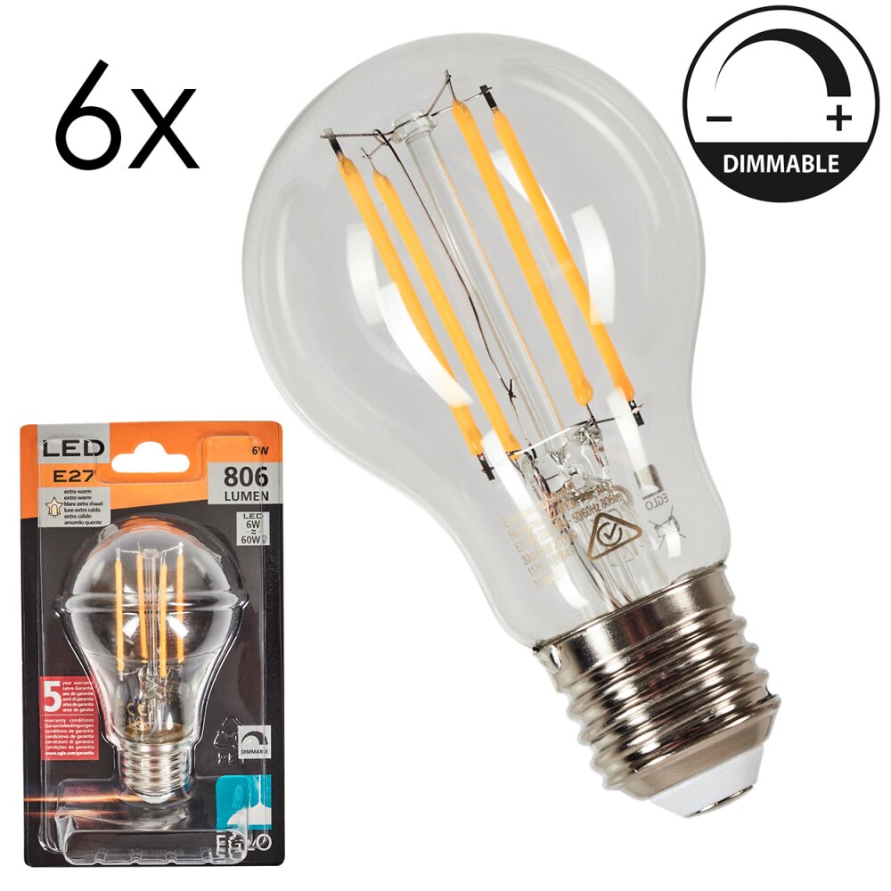 LED E27 6er Set 6 Watt 2700 Kelvin 806 Lumen main product photo