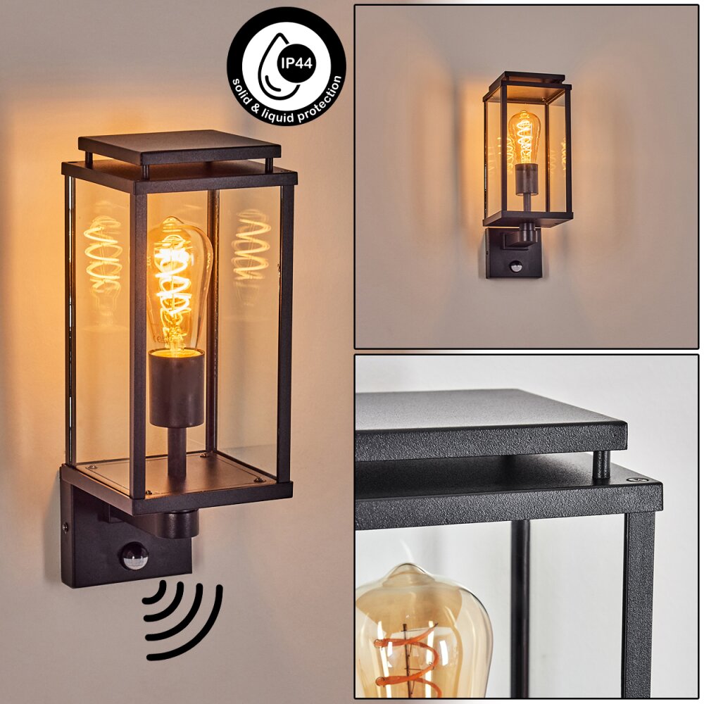 Cadafaes Außenwandleuchte Schwarz, 1-flammig, Bewegungsmelder main product photo