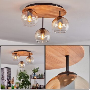 Koyoto Deckenleuchte Glas 15 cm Naturfarben, Schwarz, 3-flammig