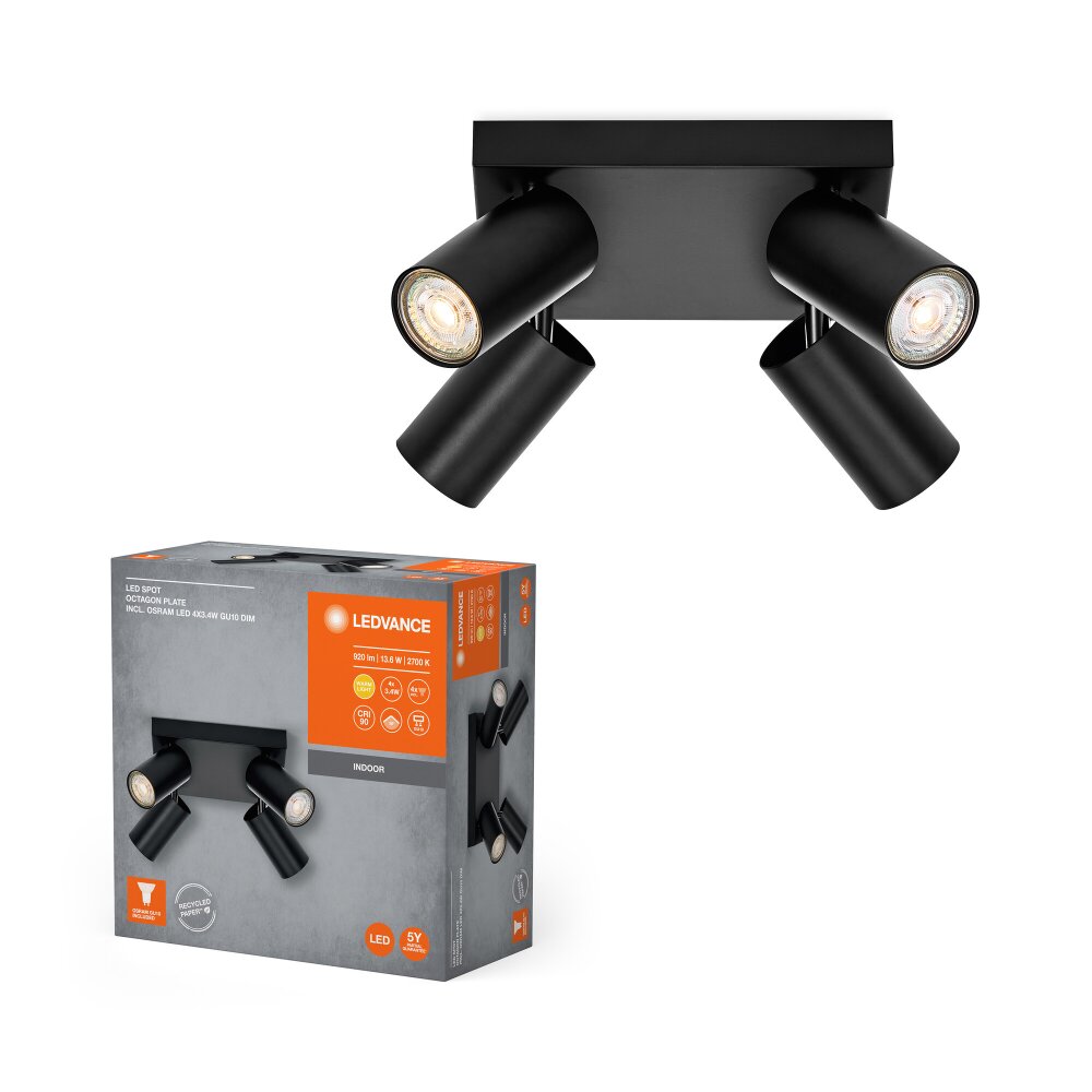LEDVANCE Led Spot Deckenleuchte Schwarz, 4-flammig main product photo
