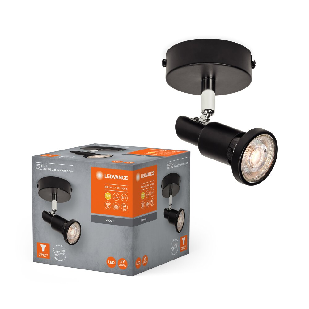 LEDVANCE Led Spot Deckenleuchte Schwarz, 1-flammig main product photo