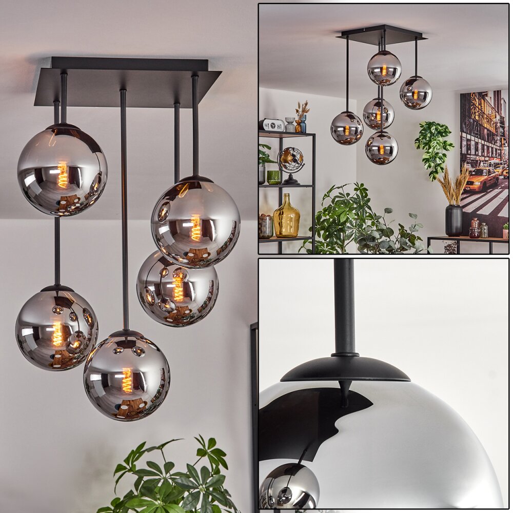Gastor Deckenleuchte Glas 15 cm Chrom, Rauchfarben, 5-flammig main product photo