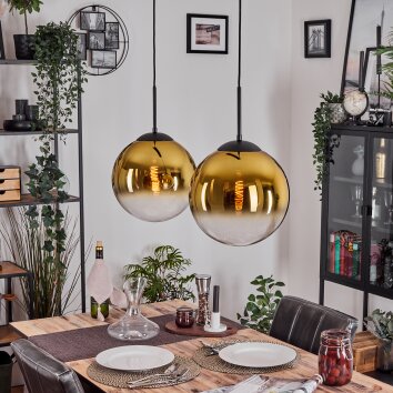 Gastor Hängeleuchte Glas 30 cm Gold, Klar, 2-flammig Gastor Hängeleuchte Glas 30 cm Gold, Klar, 2-flammig