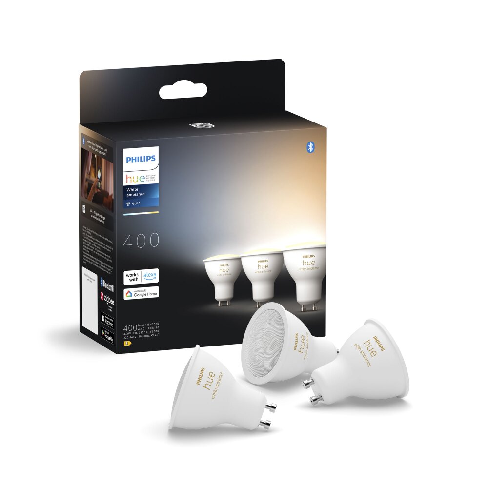 Philips Hue White Ambiance 3er Set LED GU10 4,2 Watt 2200 - 6500 Kelvin 400Lumen main product photo