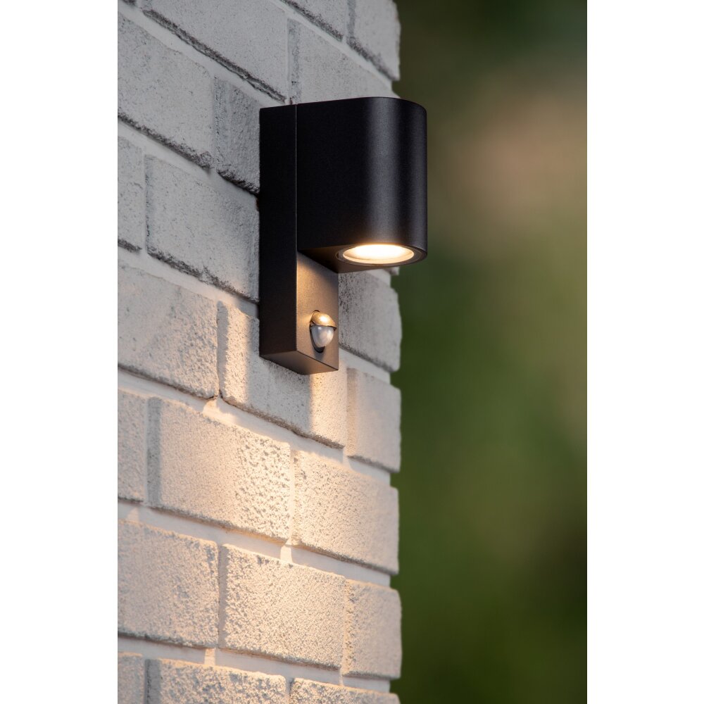 Lucide ZARO IR Außenwandleuchte Schwarz, 1-flammig, Bewegungsmelder main product photo