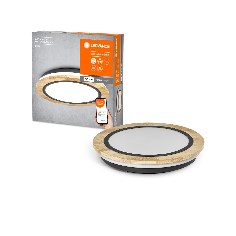 LEDVANCE SMART WIFI ORBIS Wand- und Deckenleuchte Holzoptik, 1-flammig main product photo