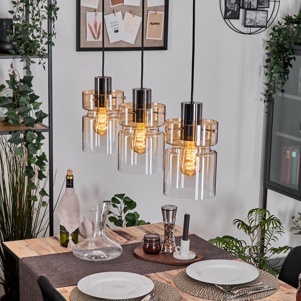 Hasvik Hängeleuchte Chrom, Schwarz, 3-flammig main product photo