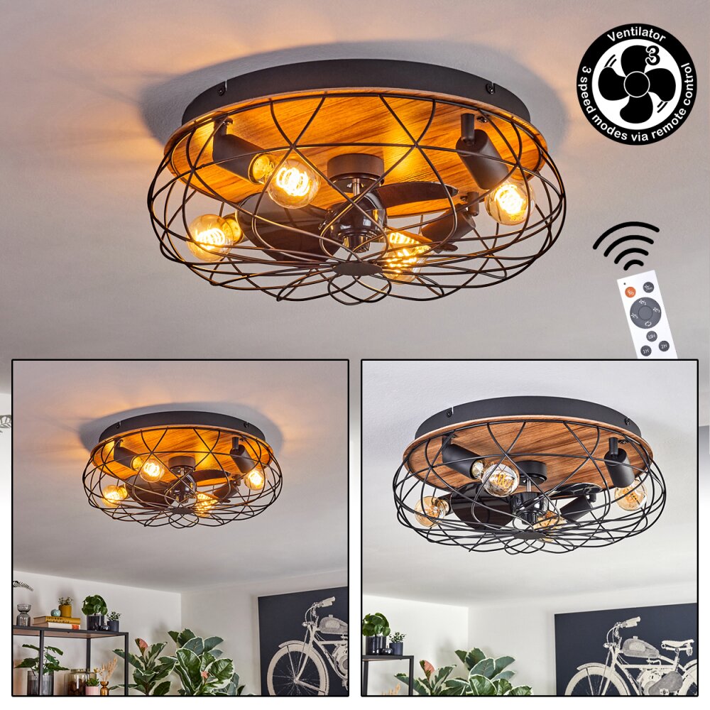 Tourais Deckenventilator mit Beleuchtung LED Holzoptik, Schwarz, 4-flammig, Fernbedienung main product photo