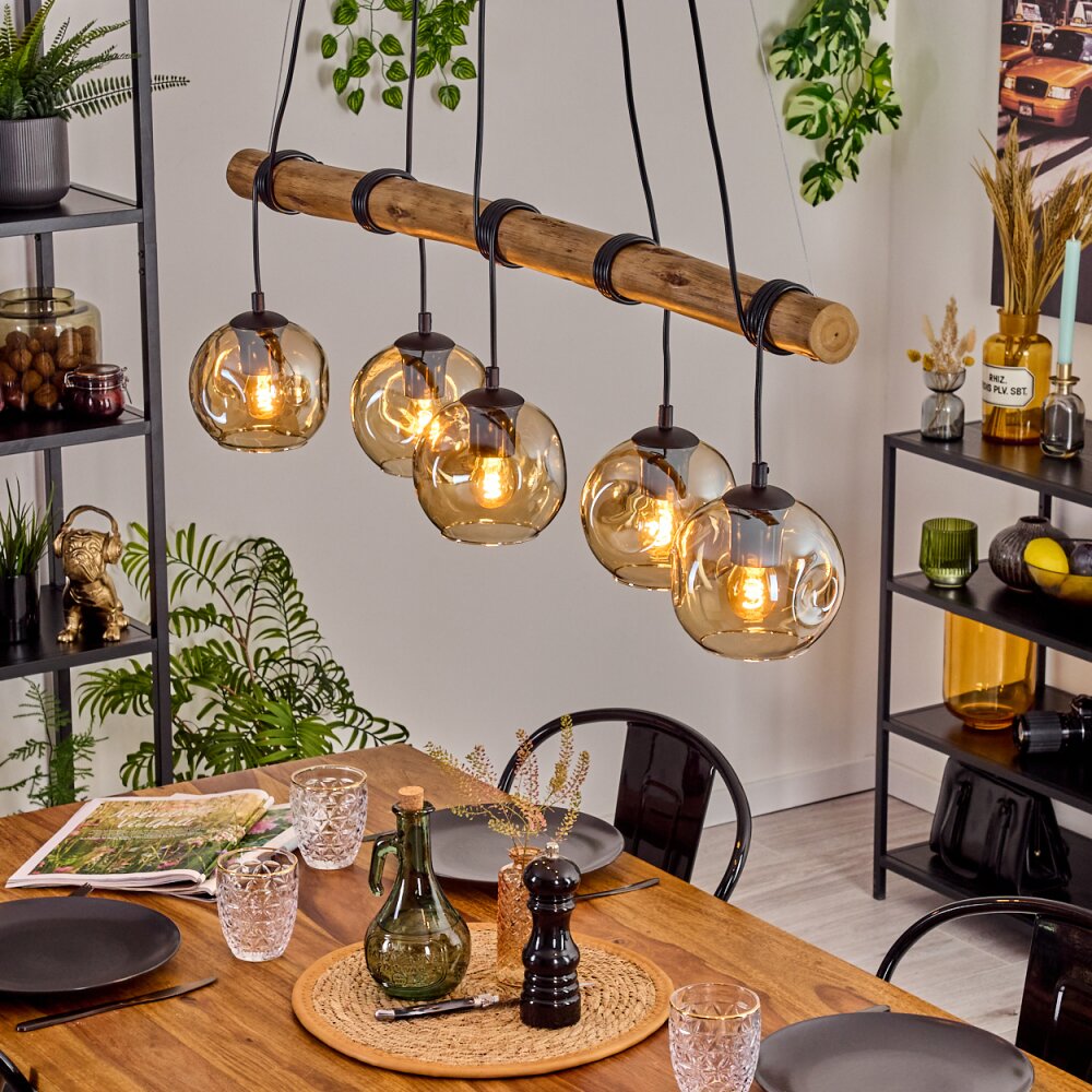 Ripoll Pendelleuchte Glas 15 cm Naturfarben, Schwarz, 5-flammig main product photo