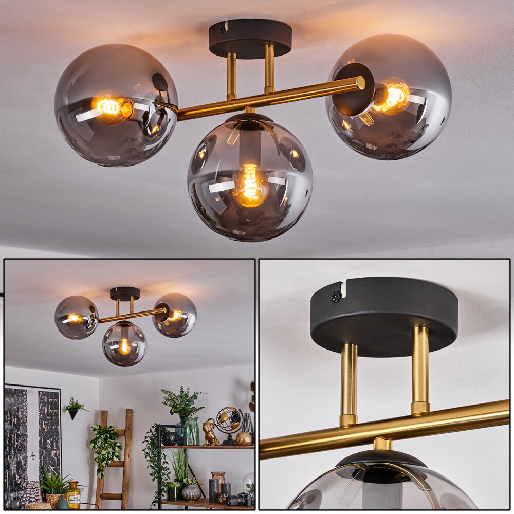 Gastor Deckenleuchte Glas 15 cm Gold, Schwarz, 3-flammig main product photo