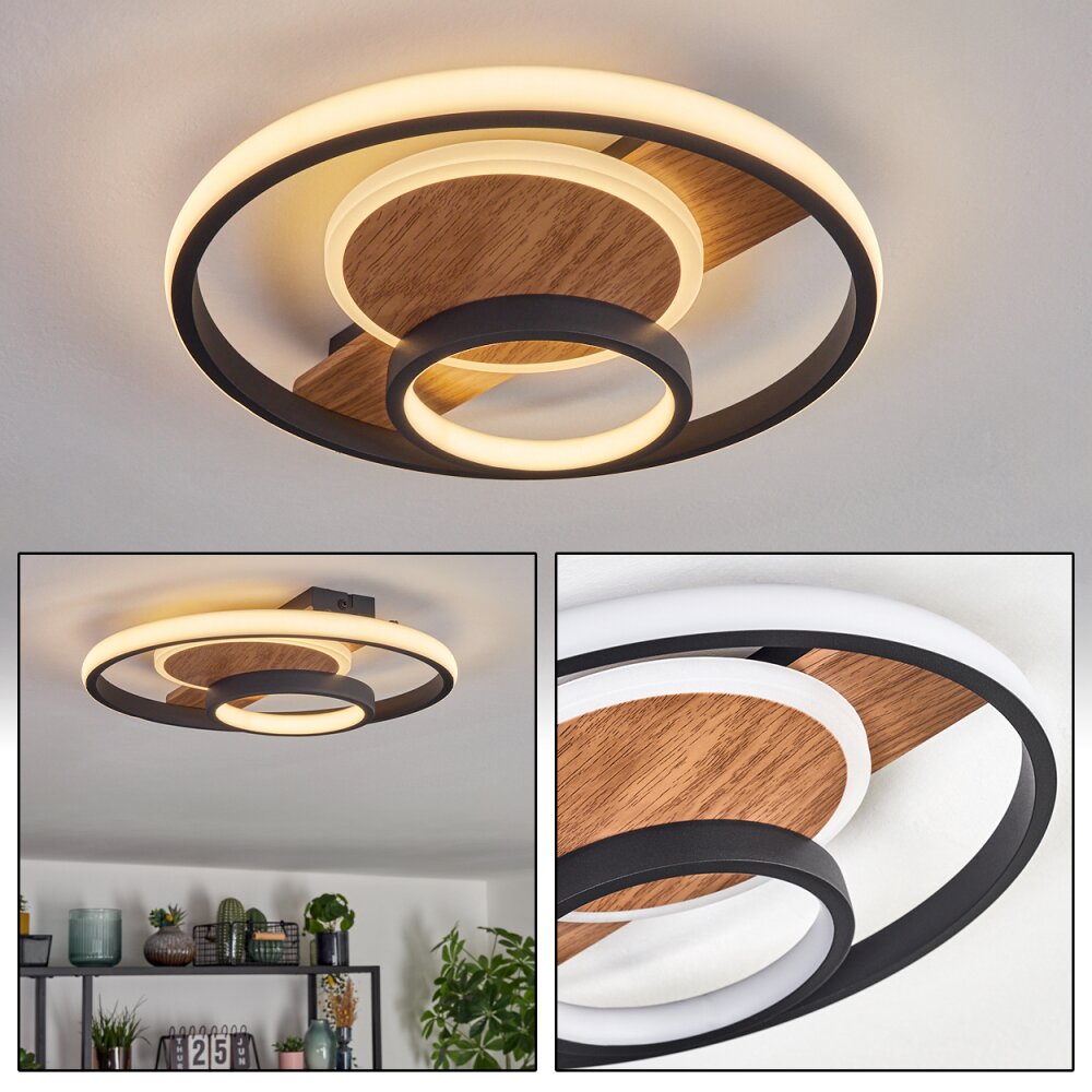 Hadel Deckenleuchte LED Holzoptik, Schwarz, 1-flammig main product photo