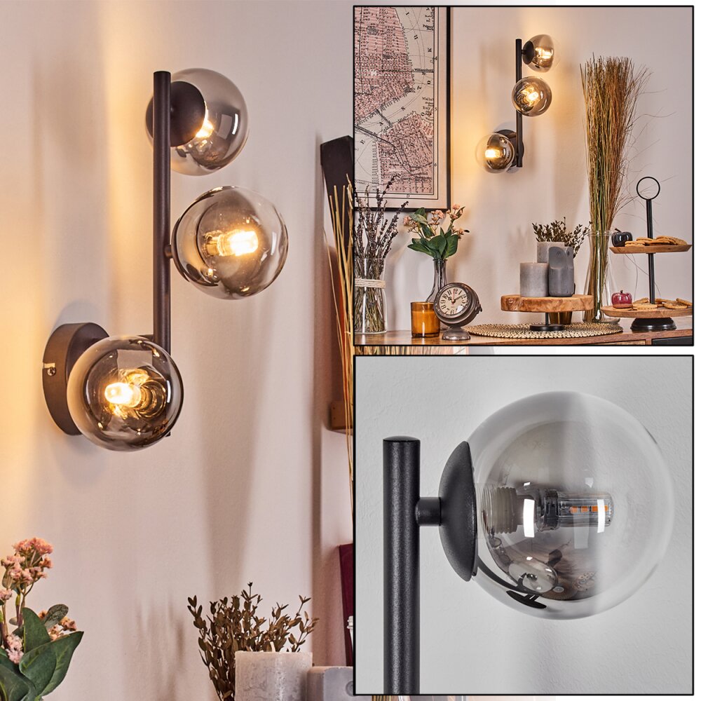 Chehalis Wandleuchte Glas 10 cm Chrom, Klar, Rauchfarben, 3-flammig main product photo