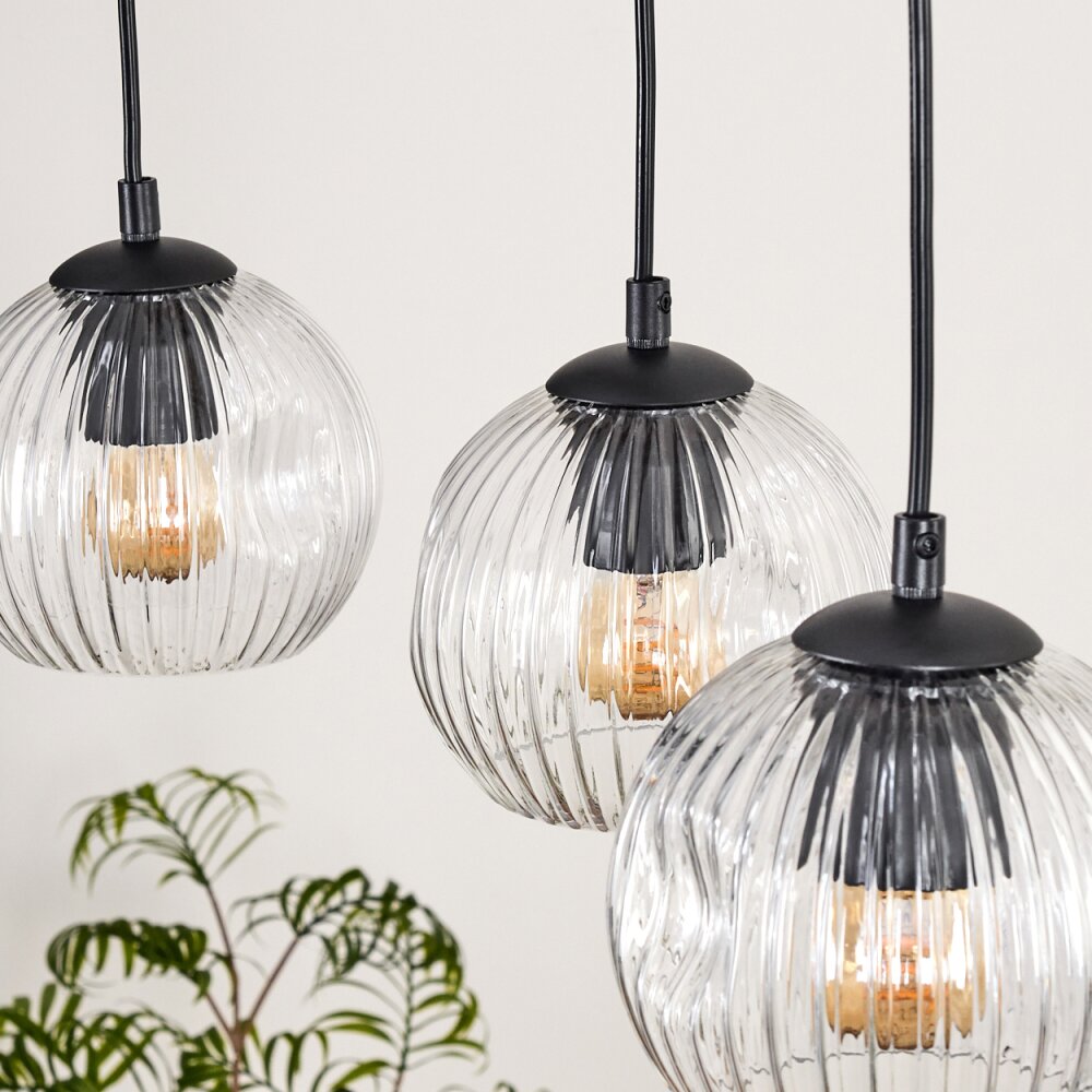 Ripoll Pendelleuchte Glas 15 cm Naturfarben, Schwarz, 3-flammig