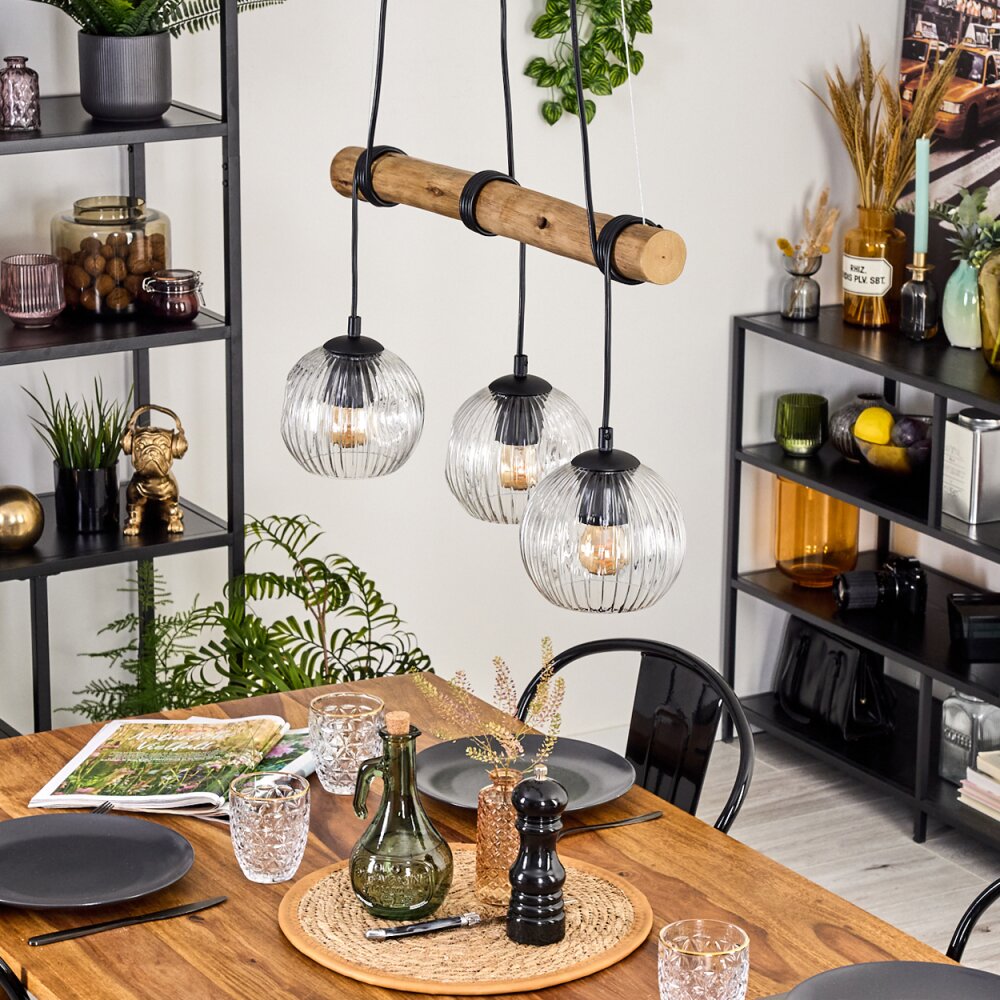 Ripoll Pendelleuchte Glas 15 cm Naturfarben, Schwarz, 3-flammig