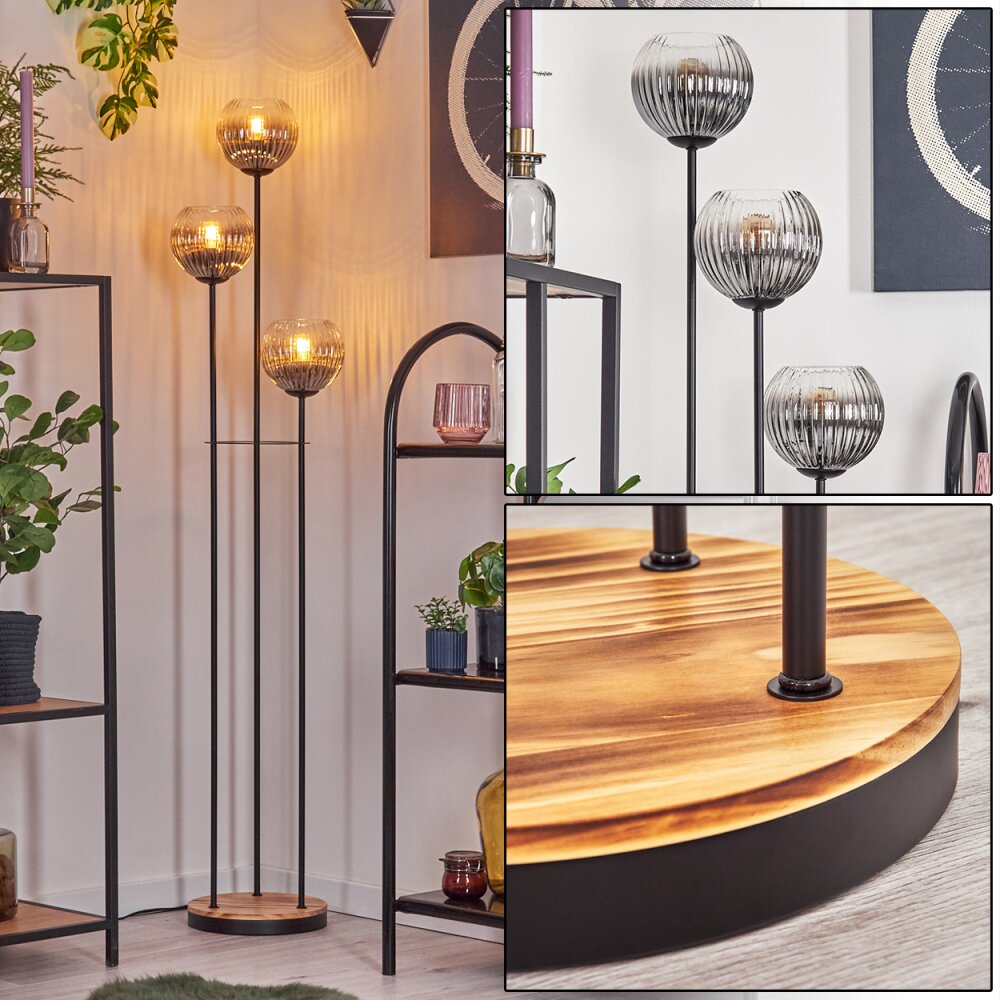 Koyoto Stehleuchte Glas 15 cm Holz hell, Schwarz, 3-flammig main product photo