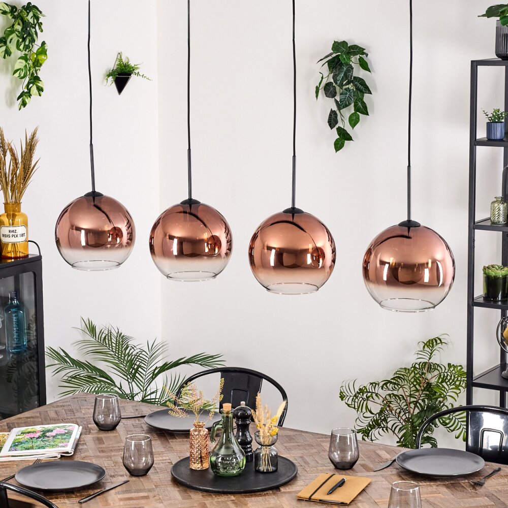 Koyoto Hängeleuchte Glas 25 cm Klar, Kupferfarben, 4-flammig