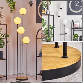 Gastor Stehleuchte Glas 15 cm Holz dunkel, Schwarz, 4-flammig