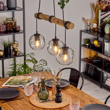 Ripoll Pendelleuchte Glas 15 cm Naturfarben, Schwarz, 3-flammig