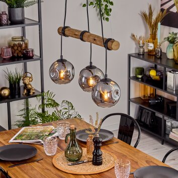 Ripoll Pendelleuchte Glas 15 cm Naturfarben, Schwarz, 3-flammig