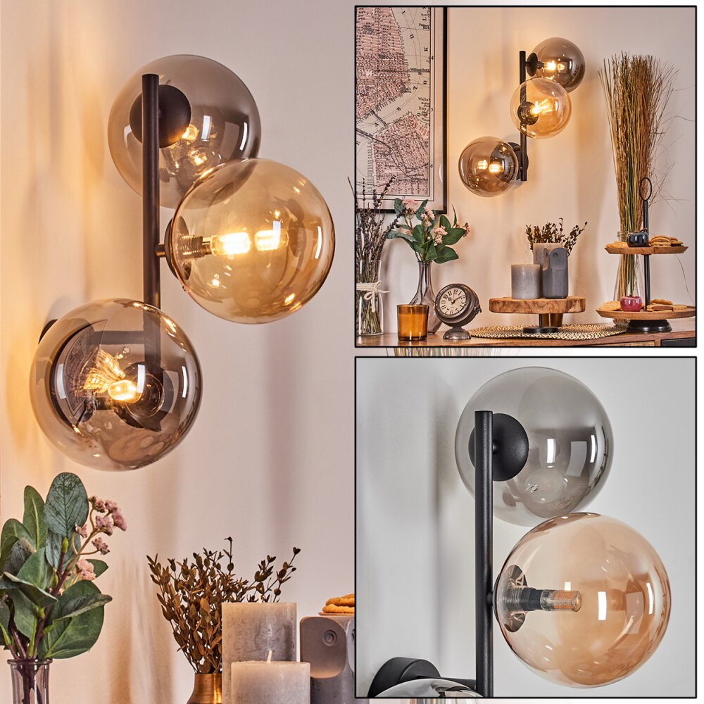 Chehalis Wandleuchte Glas 15 cm Bernsteinfarben, Rauchfarben, 3-flammig main product photo